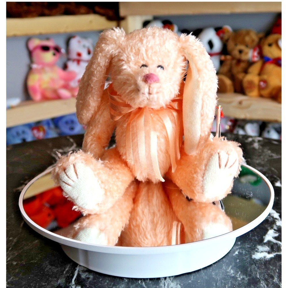 Ty Attic Treasures Camelia Bunny Plush Peach‎ Rabbit Satin Bow 2001 06094 NWT